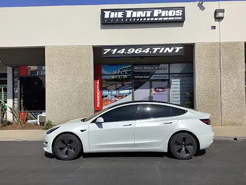White Tesla Model 3 after ceramic window tinting by The Tint Pros in Orange County