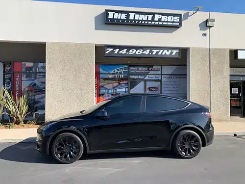 Black Tesla Model Y window tinting at The Tint Pros Orange County