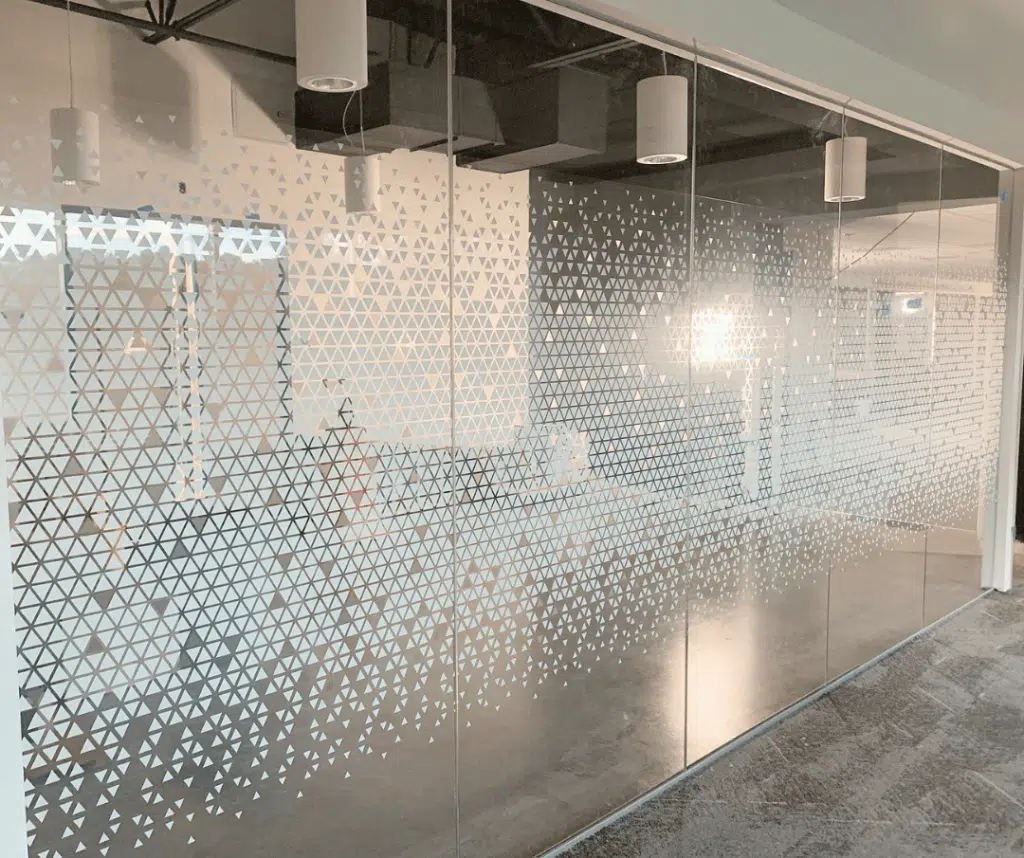 Custom printed commercial window film with branded graphics in Orange County