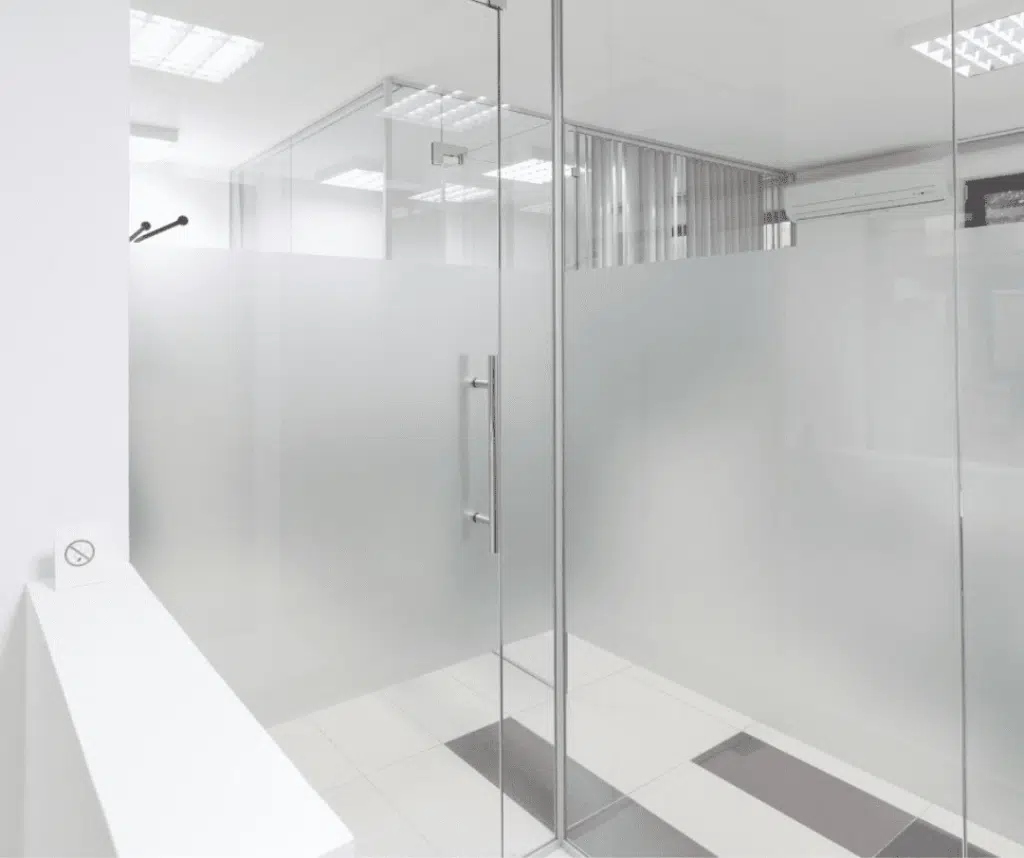 Decorative frosted commercial window film installed on office glass in Orange County