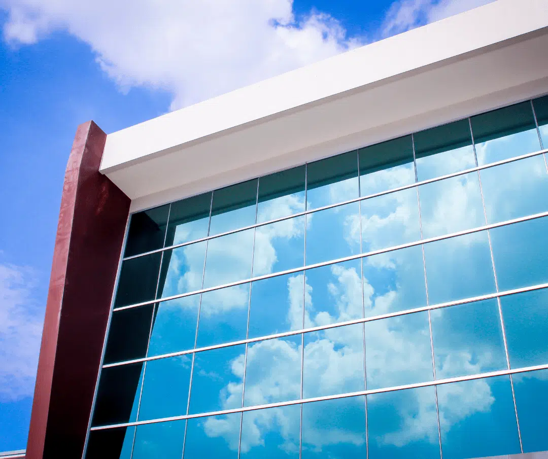 Commercial solar control window film installed on office building in Orange County